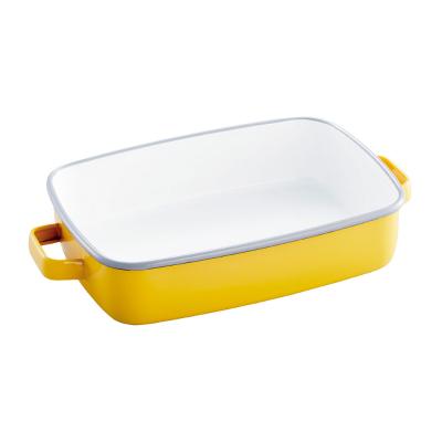 【よりどり】ホーローオーブンディッシュ 浅型M　イエロー×ライトグレー