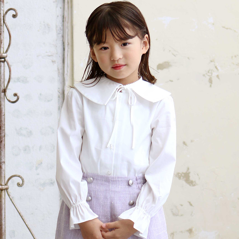 ストレッチウェザー付け襟キャンディスリーブブラウス 120cm→150cm