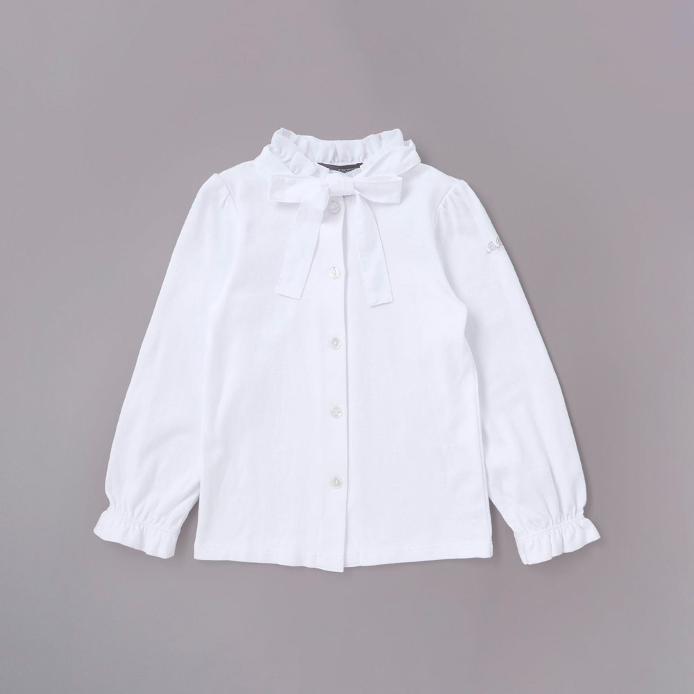 フリル襟ボウタイ付きスムース長袖ブラウス 120cm→130cm