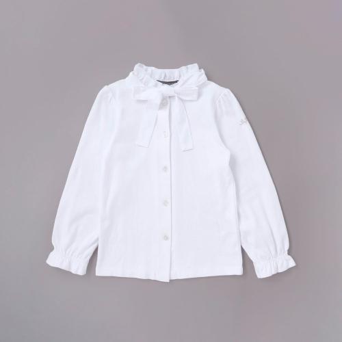 フリル襟ボウタイ付きスムース長袖ブラウス 120cm→130cm