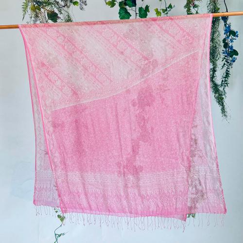 シルク楊柳のろうけつ染め大判ストール ピンク