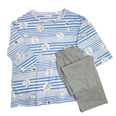 【母の日】天竺ボーダー柄プリント　ルームウェア（サックスブルー）M→L