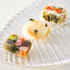 京野菜と魚介のアスピック風3種