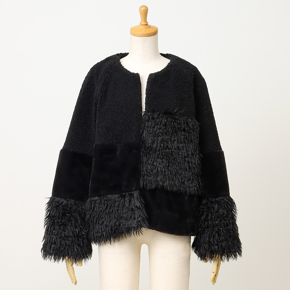 婦人異素材MIXシャギーショートコート