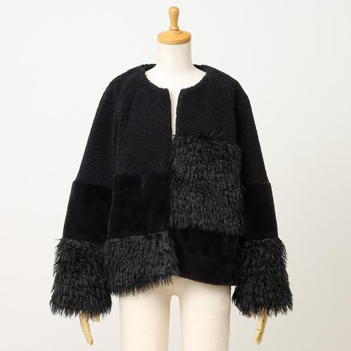 婦人異素材MIXシャギーショートコート