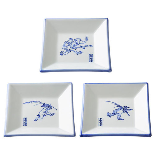 高山寺 鳥獣戯画 角皿(小)3個セット(猿・兎・蛙)