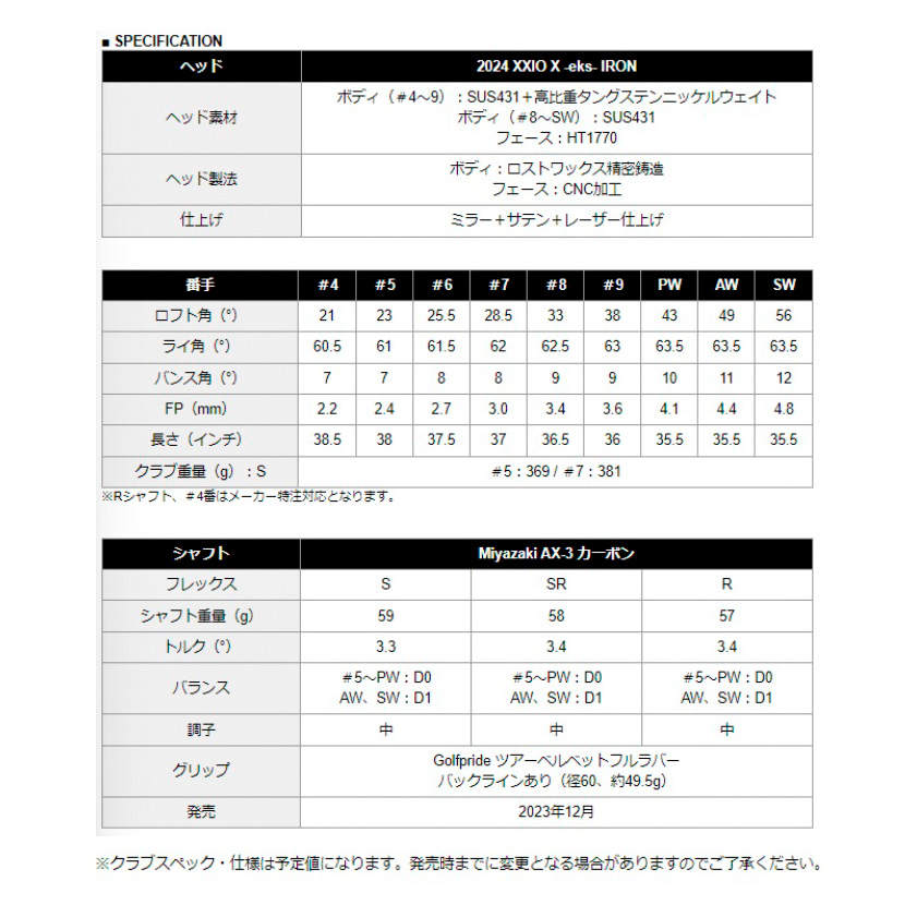 ゼクシオ エックス アイアン 2024年モデル 単品 Miyazaki AX-3
