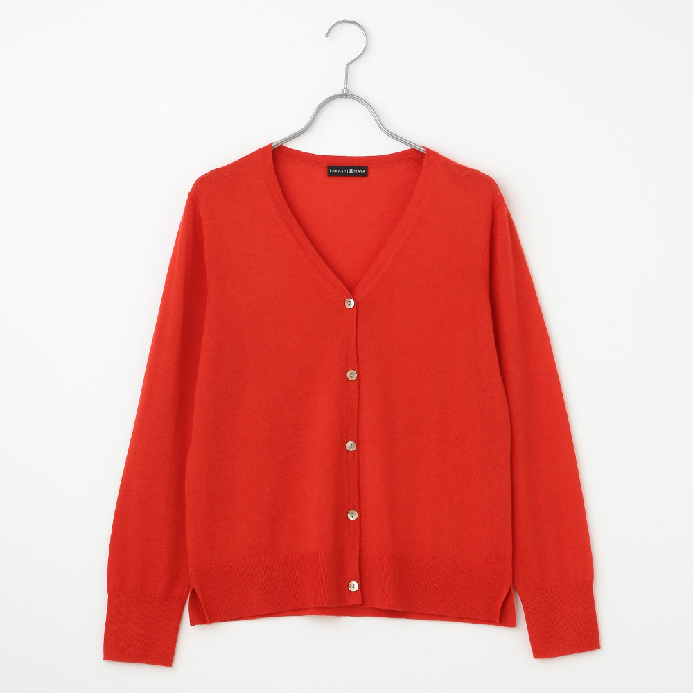 カシミヤシルク＞Vネックカーディガン レッド S→LL | 商品詳細 