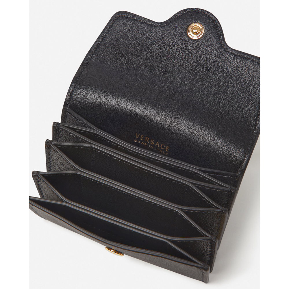 VERSACE ヴェルサーチ メデューサフラップボタン二つ折りコンパクトウォレット 財布 コインケース カードケース ブラック