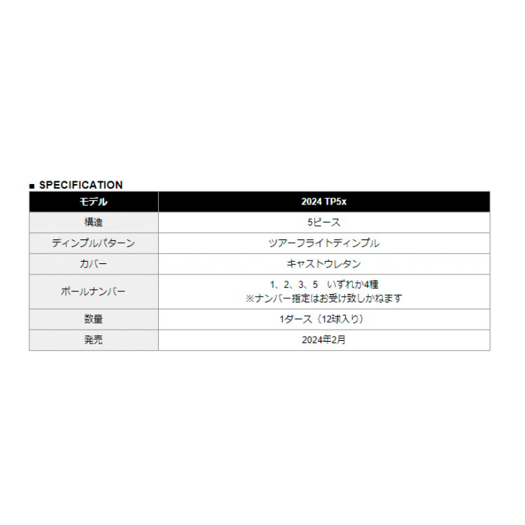 TP5x 2024年モデル ゴルフボール 1ダース（12球入り） イエロー