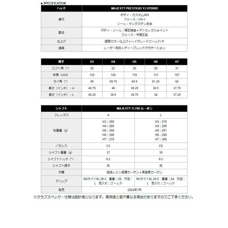 プレステジオ13 レディース ユーティリティ MAJESTY TL760