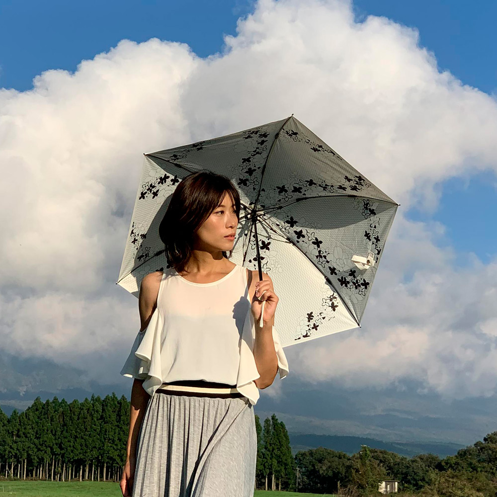 プレミアムホワイト 晴雨兼用折りたたみ傘 パールフラワー