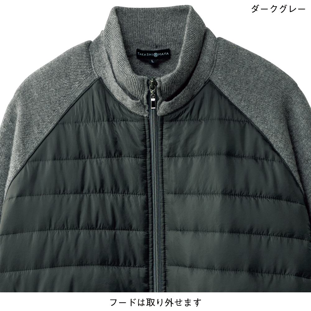 カシミヤフード付ニットブルゾン