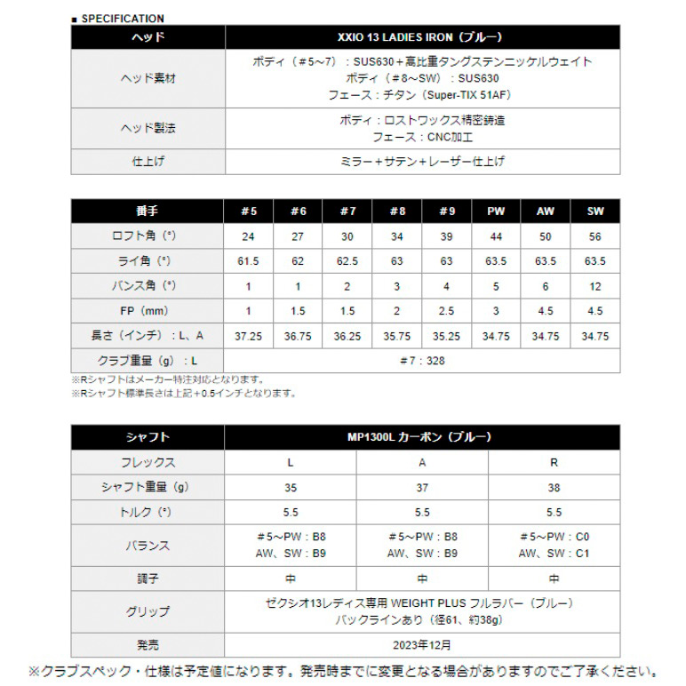 ゼクシオ13 レディース アイアン ブルー 5本セット(#7~9、PW ゼクシオ13 レディース アイアン ブルー 5本セット(#7~9、PW