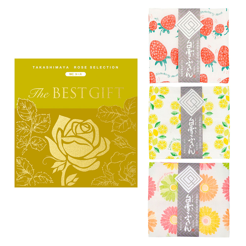 カタログギフトとポップな柄の〈白雪ふきん〉のセットはいかが