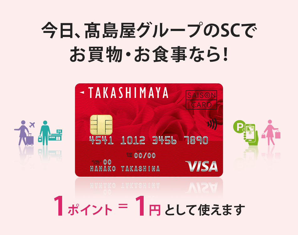 今日、髙島屋グループのSCでお買物・お食事なら！ 1ポイント＝1円として使えます