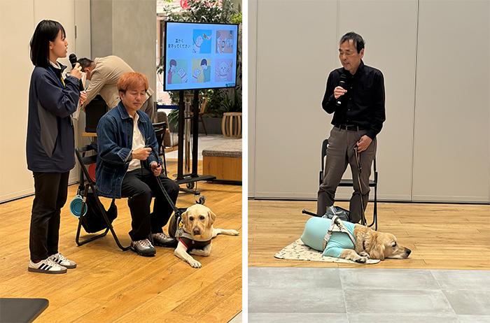 盲導犬ユーザーの方に、盲導犬との生活や視覚障がいについてお話しいただく「デモンストレーション」の様子