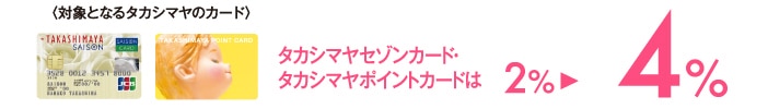 〈対象となるタカシマヤのカード〉タカシマヤセゾンカード・タカシマヤポイントカードは2% 4%